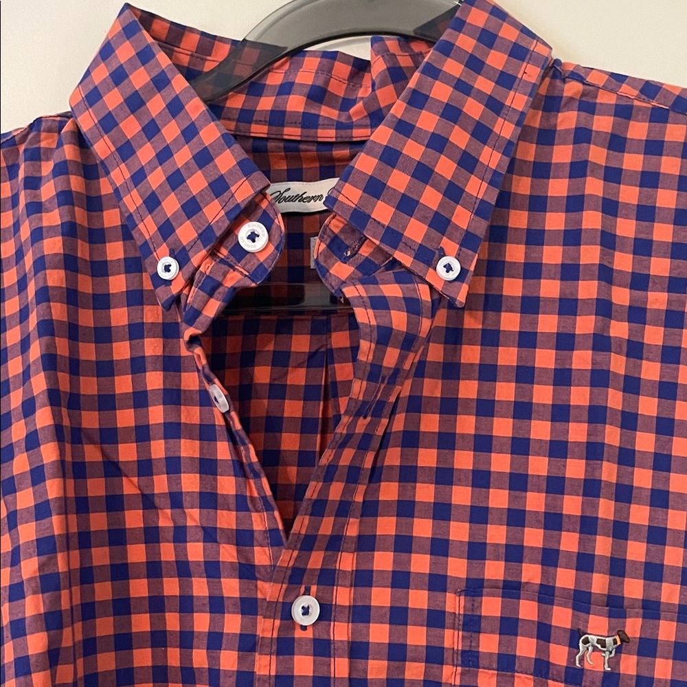 Southern Point Orange and Blue Plaid Shirt